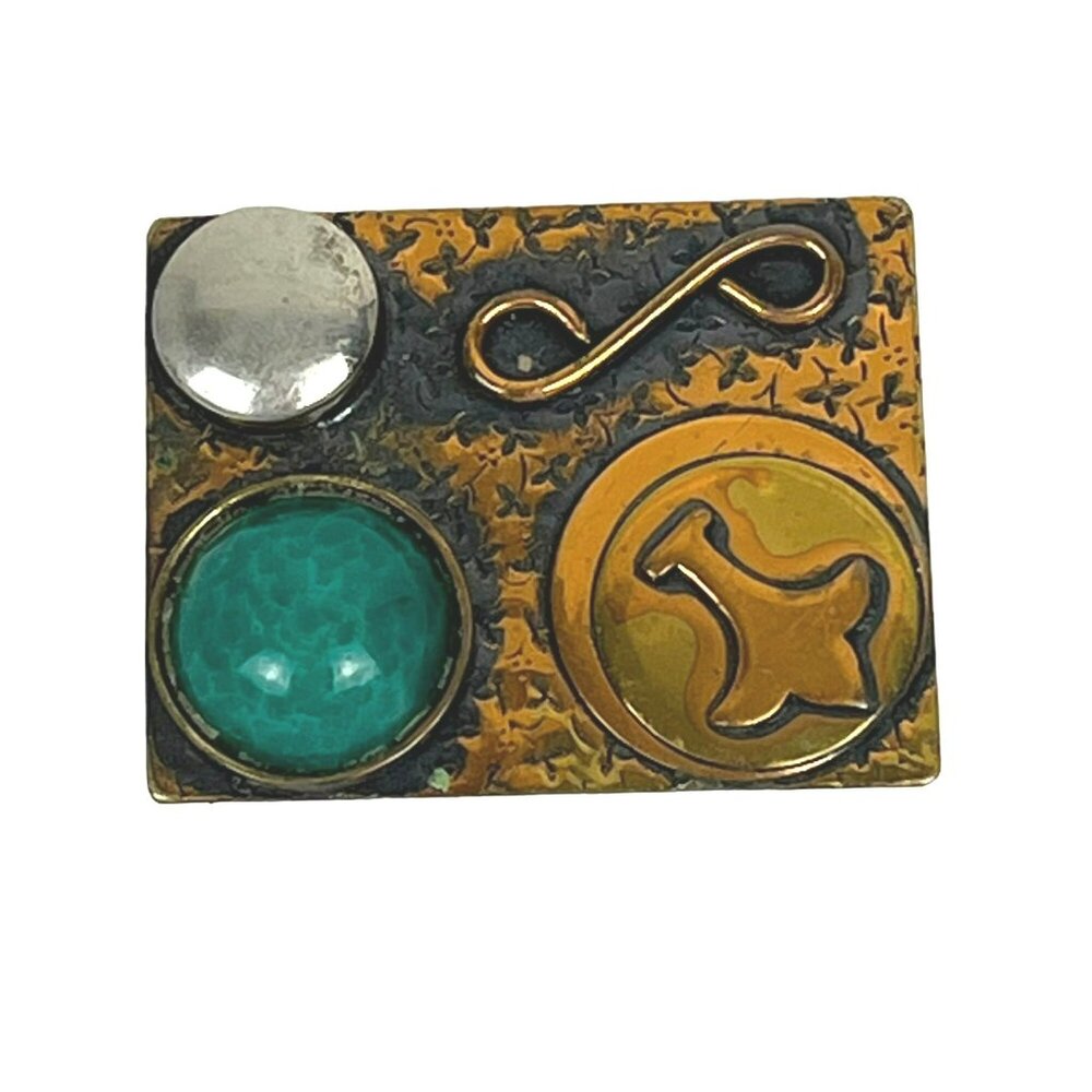 Vintage Mixed-Metals Mod Mid-Century Brooch Signed Sari